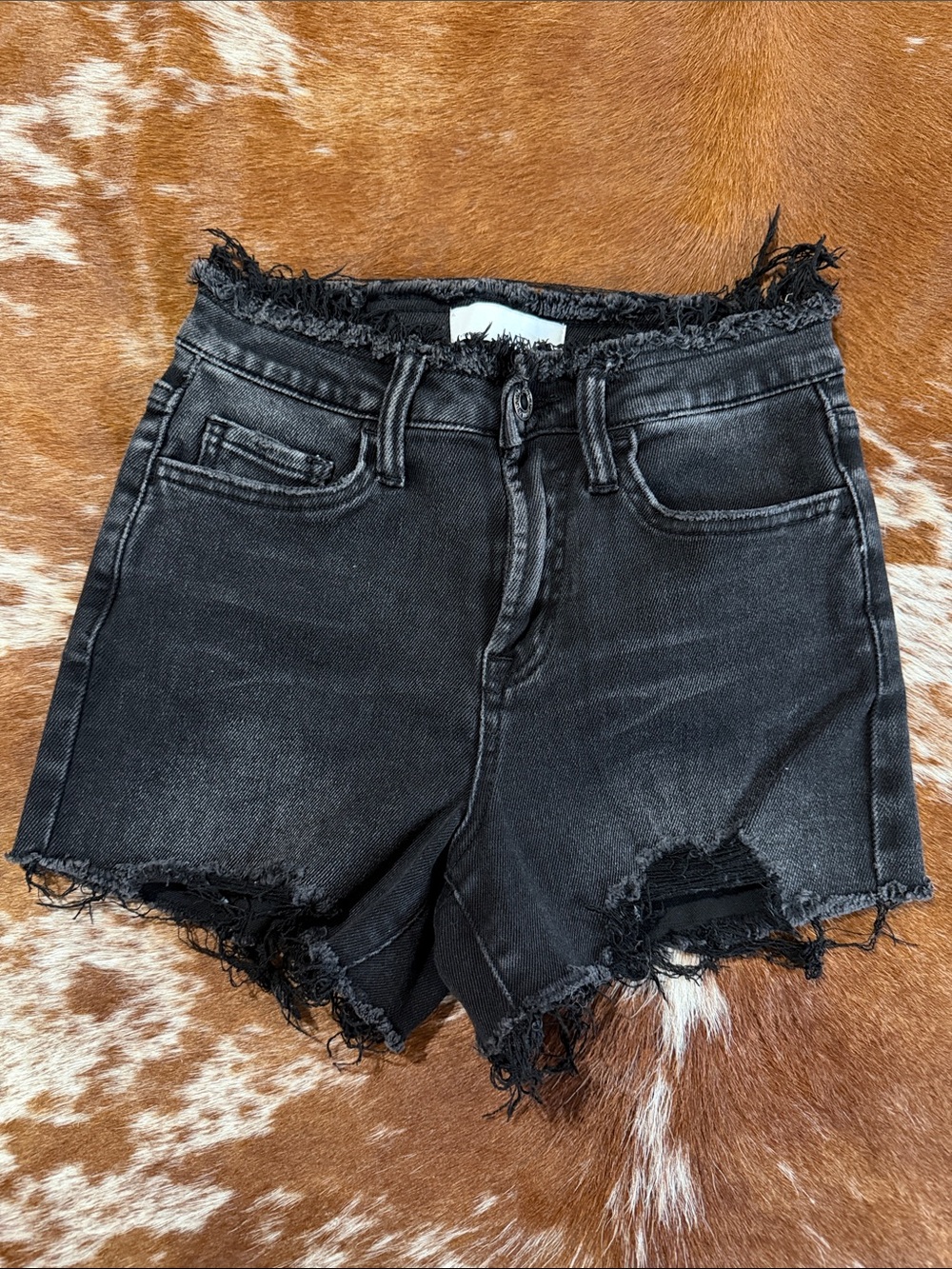 VERVET BY FLYING MONKEY Black Distressed High-Rise Denim Shorts